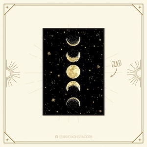 Grußkarte -  Moon Scars // Dina6 // Karte // Gold Glanz // Hexe Zauberer Magisch // Mondphase // Sterne // Spruch // Motivation // English