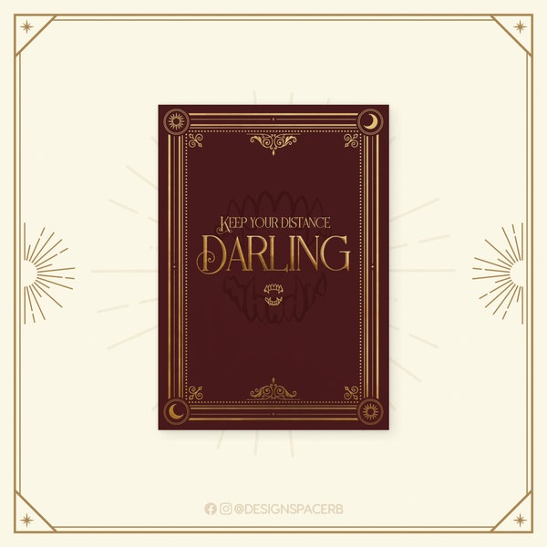 Grußkarte - Distance Darling // Dina6 // Karte // Gold Glanz // Retro // Vampir // Astarion // Hexe Zauberer Magisch // Spruch // English