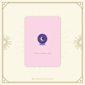 Wenskaart Fabulous // Dina6 // Ronde hoeken // Kaart // Heks // Witchy // Waarzegbal // Grappig // Spreuk // Engels // Lofi Kawaii Stijl