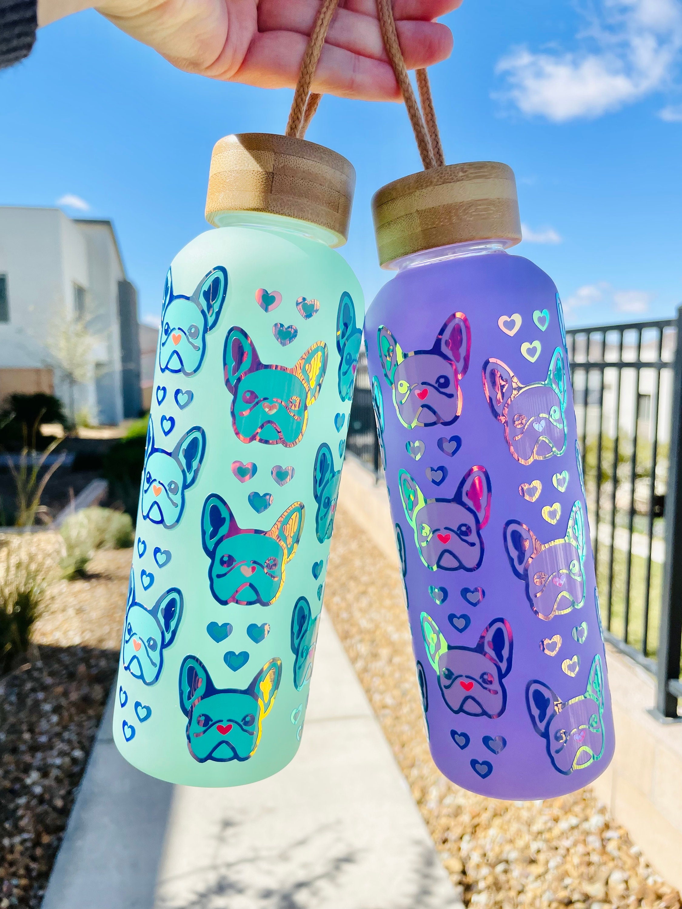 French Bulldog Glass Water Bottle Color Choice Frenchie Etsy