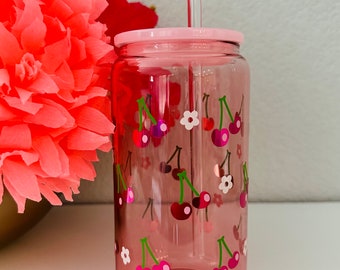 Hot Pink Cherry Pink Colored Glass Can