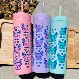 French Bulldog Skinny Tumbler, Frenchie Tumbler, Colorful Frenchie Bulldog Drinkware image 9