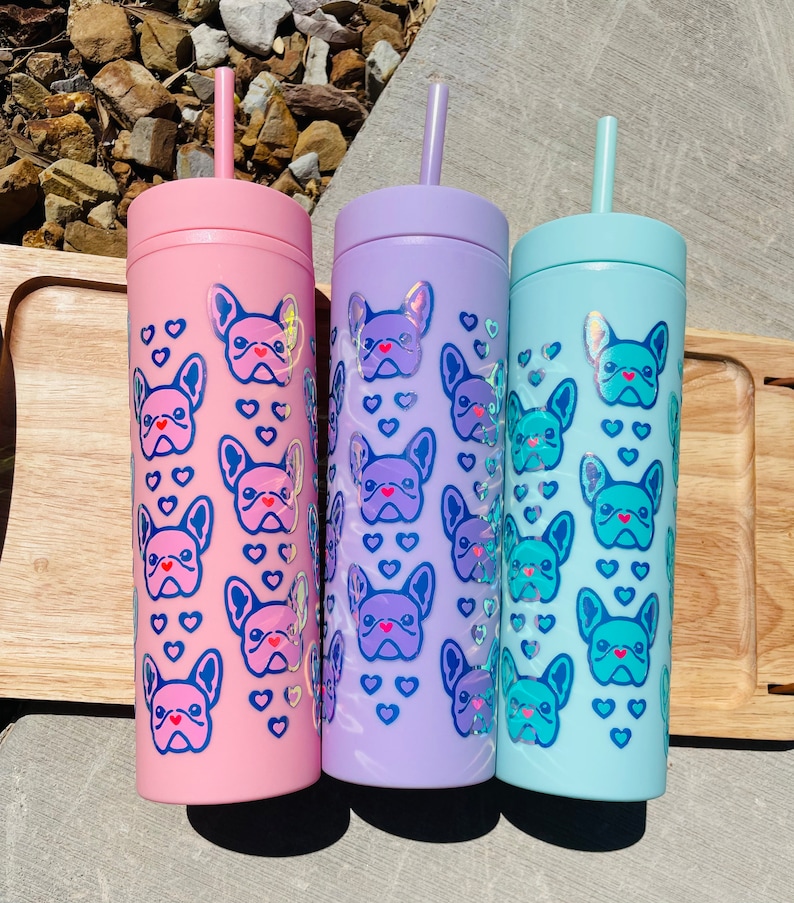 French Bulldog Skinny Tumbler, Frenchie Tumbler, Colorful Frenchie Bulldog Drinkware image 9