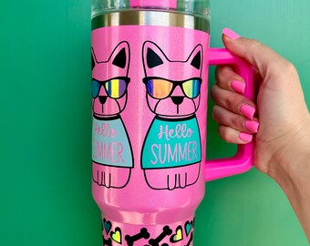 Summertime French Bulldog 40oz Tumbler | Color Choice Iridescent Tumbler | Stainless Steel 40oz Frenchie Tumbler