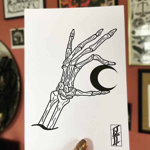 Skelett Mond Print | Tattoo Flash | Wanddekoration |