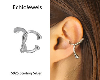 Protège-oreilles futuriste en métal argenté, bijou d'oreille en métal liquide sans piercing, contour d'oreille minimaliste, boucles d'oreilles complètes, bijoux futuristes, pendentifs oreilles, y2k