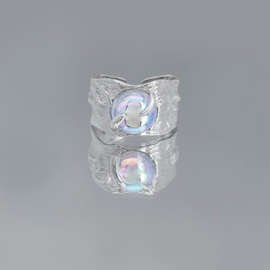 Grosse bague géométrique irrégulière en pierre de lune pour femme ...