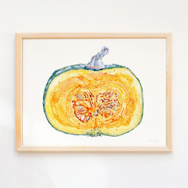 Kabocha Squash Art Print - Autumn Watercolour food illustration printed with eco inks on sustainably sourced paper
