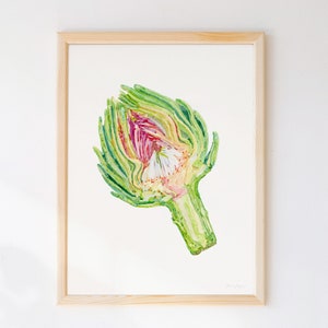 Watercolor Artichoke Art Print: Modern Kitchen Food Illustration
