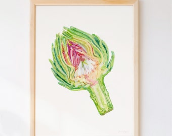 Artisjok aquarelkunstdruk: moderne keukenvoedselillustratie