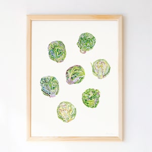 Brussels Sprouts Art Print - Illustrazione moderna di alimenti ad acquerello stampata con inchiostri ecologici su carta di provenienza sostenibile