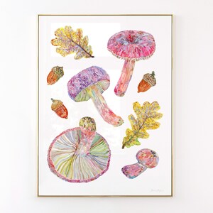 Birkenpilz und Eiche Kunstdruck - Aquarell Pilze Kunst, gedruckt mit Öko-Tinten auf nachhaltig gewonnenem Papier