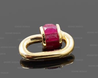 14k yellow gold Ruby baguette carabiner lock, women's jewelry connector lock