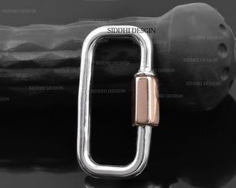 Sterling Silver Carabiner Lock, Rose Gold Plated, Jewelry Connector (30x15 mm)