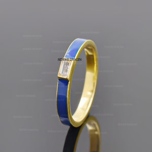 Yellow gold plating band ring, blue enamel band ring, topaz woman ring, wholesale band ring jewelry