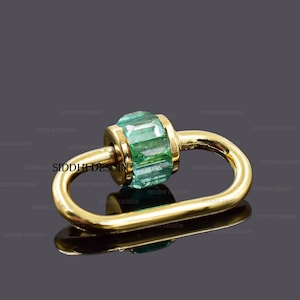 14k yellow gold carabiner lock, emerald baguette carabiner lock, woman jewelry connector lock