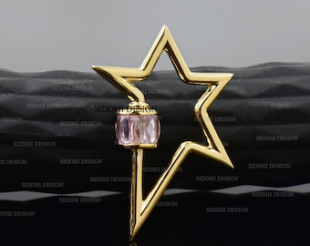 14k yellow gold-plated pink cubic zirconia baguette star carabiner lock, women's jewelry connector lock