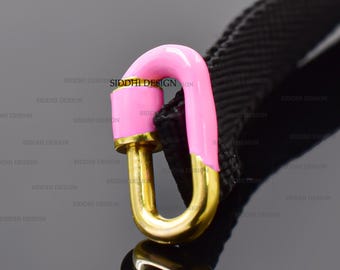 Enamel Carabiner Lock Charm, 925 Silver Jewelry Connector, Pink Gold Tone