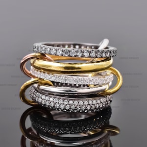 New designer multi color 5 set ring pave moissanite multi link connector 5 set ring