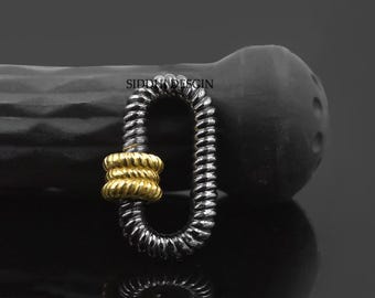 Yellow Gold Plated Sterling Silver Carabiner Lock, Twisted Oval Screw