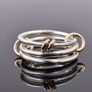 14K yellow gold multi jump band ring, plain silver 3 band ring, plain link connector band ring jewelry