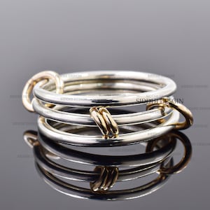14K yellow gold multi jump band ring, plain silver 3 band ring, plain link connector band ring jewelry