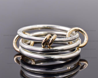 18K yellow gold multi jump band ring, plain link connector ring jewelry