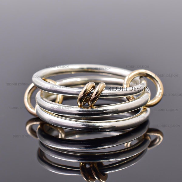 18K yellow gold multi jump band ring, plain link connector ring jewelry