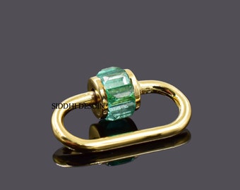 14k yellow gold carabiner lock, emerald baguette carabiner lock, woman jewelry connector lock