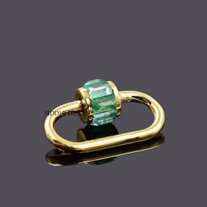 14k yellow gold carabiner lock, emerald baguette carabiner lock, woman jewelry connector lock