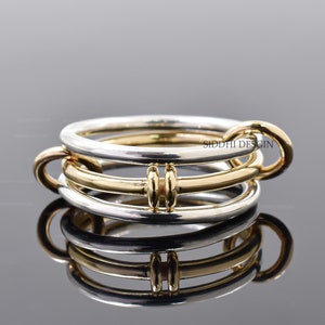 14K yellow gold and silver multi-band ring plain silver connector link band ring plain link band ring jewelry