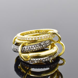 3 diamond and 2 plain band ring, 92.5 silver multi connector band ring, woman 5 set enter locking band ring jewelry