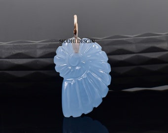 Blue chalcedony gemstone shell charm, woman lucky shell charm, wholesale carving shell pendant jewelry
