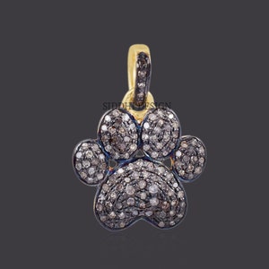 Yellow gold & grey plated paw charm, diamond paw charm, wholesale cat paw charm jewelry