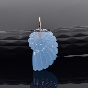 Blue chalcedony gemstone shell charm, woman lucky shell charm, wholesale carving shell pendant jewelry