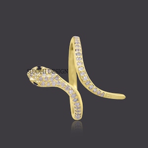 14K yellow gold plated band snake ring, diamond snake band ring, art deco lucky snake band ring jewelry
