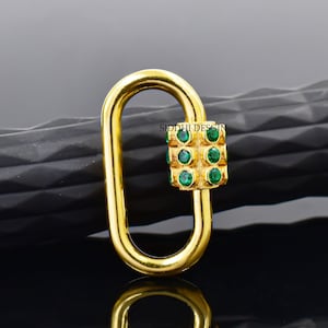 14k yellow gold carabiner lock, green topaz oval carabiner lock, woman jewelry connector lock