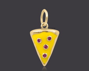 Ciondolo a forma di fetta di pizza in zirconia cubica rosa placcato oro giallo 14K, gioielli con ciondoli di design all'ingrosso