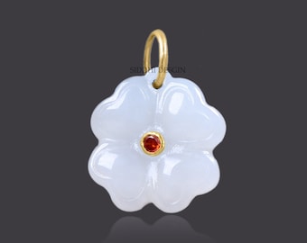 white agate clover pendant, gemstone woman clover necklace pendant, wholesale clover pendant jewelry