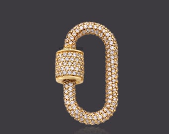 14k yellow gold white cubic zirconia carabiner lock, jewelry connector lock