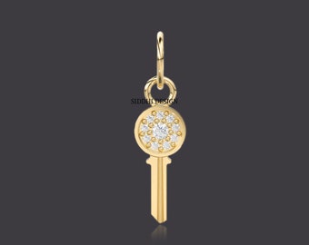 14k yellow gold lock key charm, diamond key charm, wholesale lock key charm jewelry