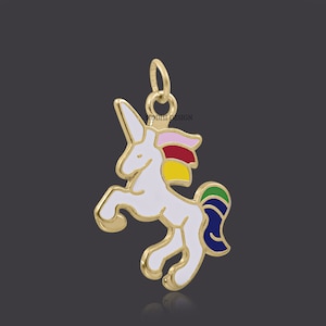 Yellow gold plated unicorn charm, multi enamel unicorn charm, wholesale plain silver charm jewelry