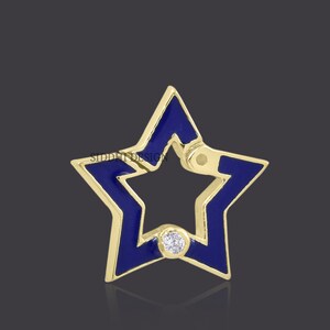 14k yellow gold plated moissanite star clasp lock, star blue enamel clasp lock, woman jewelry connector push lock