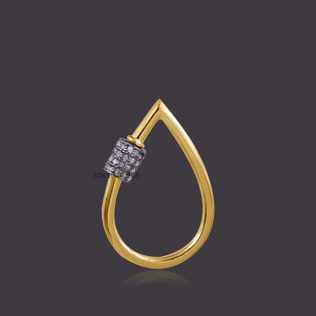14k Gold Drop Carabiner Lock, Diamond Screw Carabiner Lock, Woman