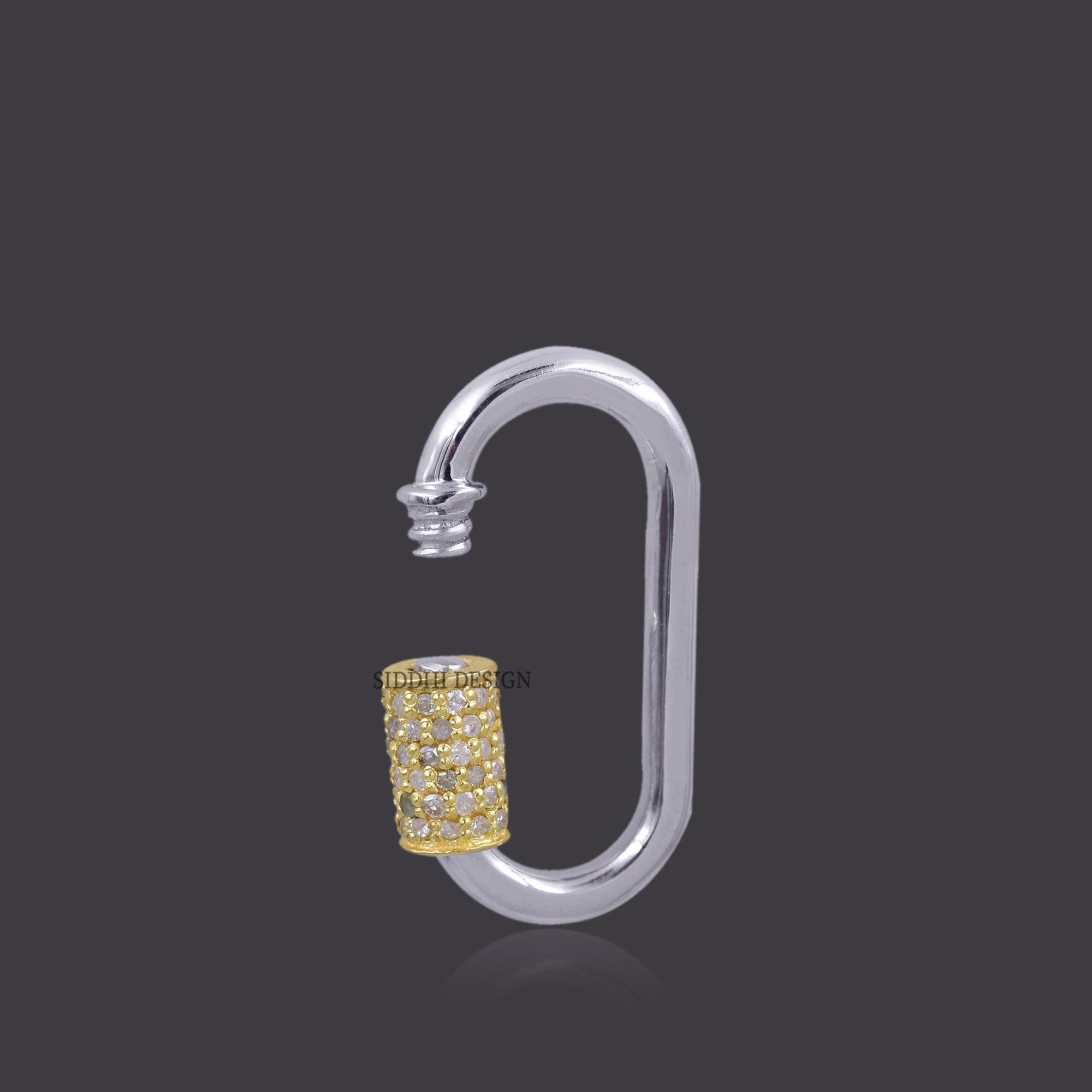 14K Yellow Gold Asymmetrical Diamond Screw Carabiner Lock
