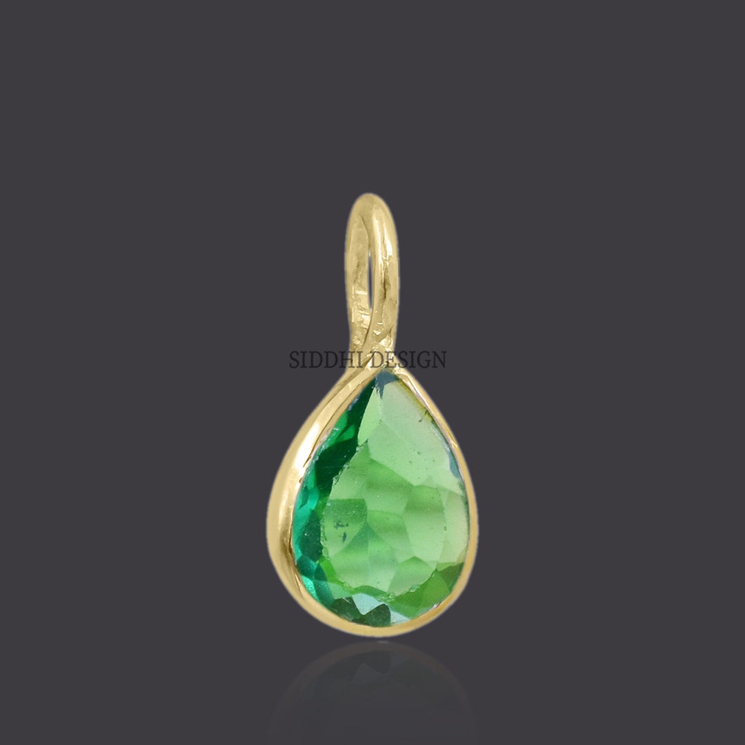 14k Yellow Gold Oval Drop Charm, Pear Cut Emerald Drop Charm, Wholesale
