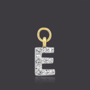 Yellow gold plated & silver letter charm, diamond E letter charm, initial letter wholesale charm jewelry