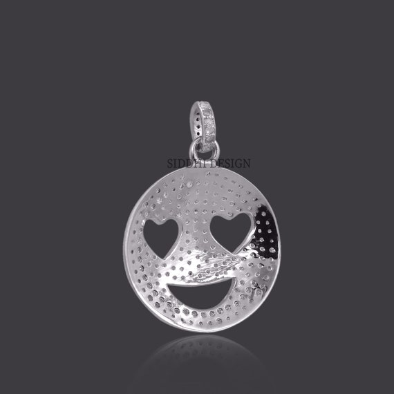 925 Sterling Silver Diamond Emoji Smiley Pendant, Wholesale