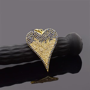 14K Gelbgold überzogener Herzanhänger, blauer Saphir & Diamant Herzanhänger, Vintage Herzanhänger Schmuck