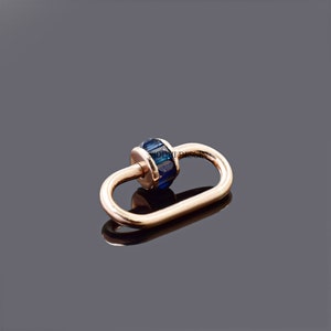 14k yellow gold carabiner lock, emerald baguette carabiner lock, woman jewelry connector lock Blue Sapphire